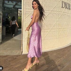 ZARA MAUVE FLORAL SATIN MIDI DRESS